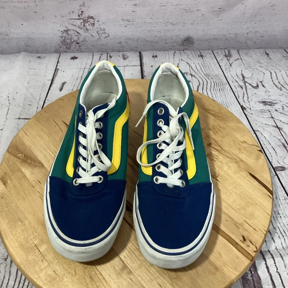 Vans Old Skool Multicolor Skate Shoes Blue Green Yellow Women‎ Size 8.5